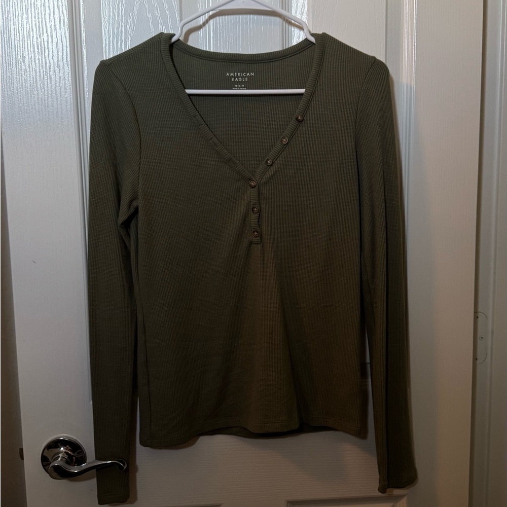 American Eagle Outfitters Olive Henley Top